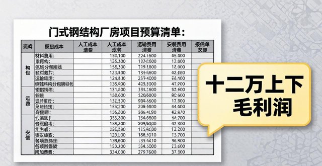 钢结构专业分包成本明细_门式钢架预算报价_钢构